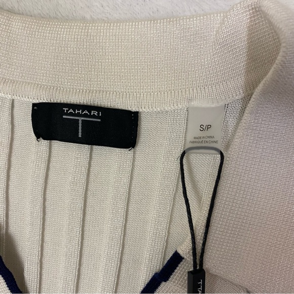 NWT Tahari White Ribbed Knit Top Coastal Nautical Size Small - Picture 2 of 7